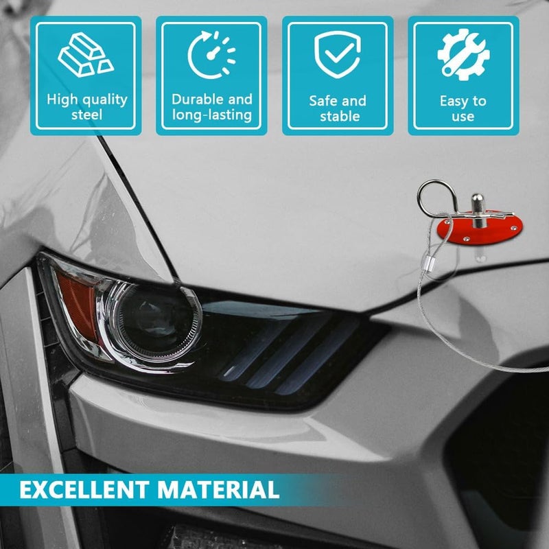 Hbxdeco 2PCS Hood Pin Kit for Car, Stainless Steel Car Hood Lock Kit with Racing Lanyard, Quick Release Car Hood Cover Latch Hood Pins to Reduce Shaking, Universal Hood Pins Lock Clip Kit (Red) - Image 4